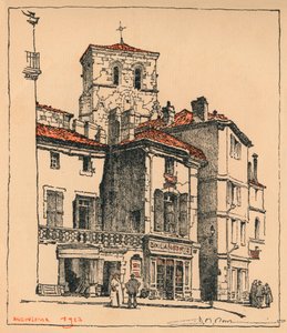 Place du Murier z wieżą kościoła św. Andrzeja w Angouleme we Francji, 1924 autorstwa JR Rowe