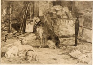 Psy na ognisku nr 1 autorstwa J. Alden Weir