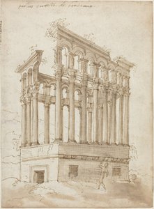 "Palais Tutelle" w pobliżu Bordeaux (pióro i brązowy tusz z brązowym praniem na papierze) autorstwa J. Androuet (1510-84) Ducerceau