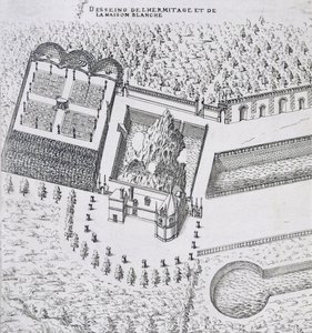Ermitaż i Maison Blanc w Chateau de Gaillon, z „Les Plus Belles Bastiments de France”, opublikowane 1570s autorstwa J. Androuet Ducerceau