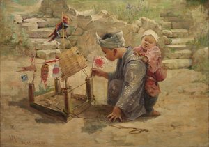 Japoński chłopiec budujący żołnierza, 1895. autorstwa J. C. Arter.