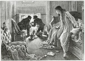 Podniosłem rękę bardzo delikatnie i wyciągnąłem sztylet spod poduszki, ilustracja do thrillerowego kryminału "the Story of a Scar", z "Appleton