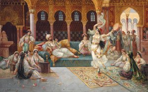 Taniec haremu (olej na płótnie układany na płycie) autorstwa J. G. Delincourt