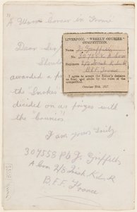 List do redaktora naczelnego „Liverpool Weekly Courier”, 1917 r. autorstwa J. Griffiths