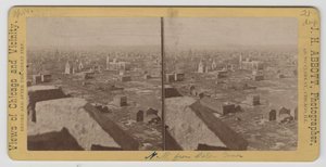 Stereografia widoku na północny zachód od Water Tower po pożarze w Chicago w 1871 r. autorstwa J. H. Abbott
