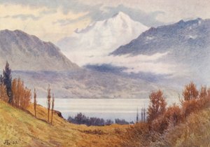 Mont Blanc z góry Morges (kolorowa litografia) autorstwa J. Hardwicke Lewis