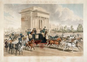 Powozy konne wzdłuż Hyde Park Corner, Londyn, 1838