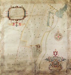 Mapa posiadłości Shifnal, Shropshire, 1635 (tusz i kolor na papierze welinowym)