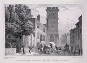 All Hallows the Great, Londyn, c1829 autorstwa J Hinchcliff