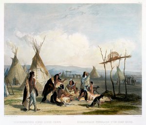 Rusztowanie pogrzebowe wodza Siuksów w pobliżu Fort Pierre autorstwa J Hurlimann