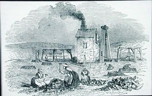 Łamanie i sortowanie rud miedzi z „Cyklopedii użytecznych sztuk i manufaktur”, pod redakcją Charlesa Tomlinsona, ok. 1880 r. (rycina)