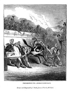 Przygotowania do wyścigu konnego rzymskiego, 1843 autorstwa J. Jackson