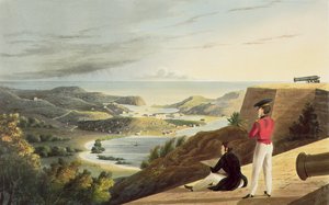 Widok na Port Angielski, Antigua z Great George Fort, Monks Hill, grawerowany przez T. Fielding, wyd. T. und G. Underwood, 1827