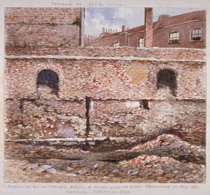 Fragment londyńskiego muru przedstawiający wewnętrzną twarz na Cooper