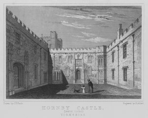Zamek Hornby, Dziedziniec Wewnętrzny, Yorkshire (grawerowanie) autorstwa John Preston Neale
