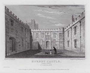 Zamek Hornby, dziedziniec wewnętrzny, Yorkshire (grawerowanie) autorstwa John Preston Neale