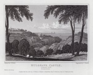 Zamek Mulgrave, widok ogólny, Yorkshire (grawerowanie) autorstwa John Preston Neale