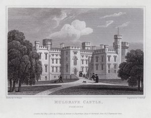 Zamek Mulgrave, Yorkshire (grawerowanie) autorstwa John Preston Neale