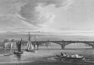 Nowy most żelazny nad Tamizą od strony Queen Street (rycina) autorstwa John Preston Neale