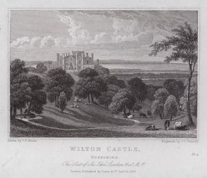 Wilton Castle, Yorkshire, siedziba Sir Johna Lowthera (grafika) autorstwa John Preston Neale