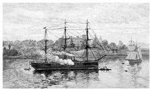 Dom rządowy i HMS Nelson, Sydney, Nowa Południowa Walia, Australia, 1886.