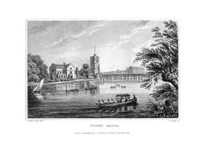 Most Putneya, Londyn, 1829. autorstwa J. Rogers