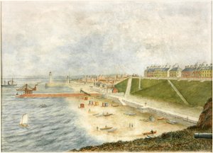 Roker Terrace i wejście do portu z Holey Rock (akwarela na papierze) autorstwa J. Webster