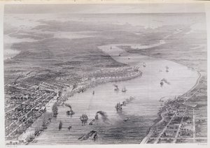Nowy Orlean z lotu ptaka, z „Historii Stanów Zjednoczonych”, tom. II, Charles Mackay, ryty W. Ridgeway, c.1830 autorstwa J. Wells
