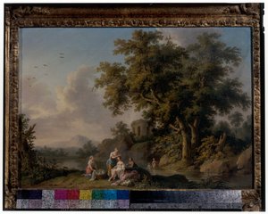 Para krajobrazów z kąpiącymi się nimfami autorstwa Jacob-Philippe Hackert