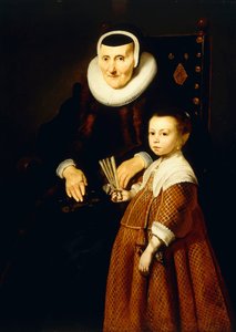 Portret damy, lat 80 z dziewczyną, lat 6, trzy czwarte długości, ok. 1632-33