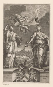 Alegoria Medycyny w Strasburgu Pharmacopoeia Argentoratensis (tytuł na przedmiocie) autorstwa Jacob Andreas Fridrich (I)