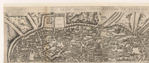 Plattegrond van Rome ten tijde van keizer Augustus (bovenste blad) (tytuł na obiekcie) Wizerunki starożytnego Rzymu ze śladów zrujnowanych budowli (tytuł na obiekcie) autorstwa Jacob Bos