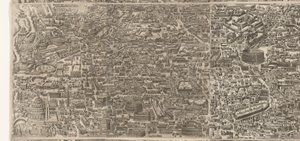 Plattegrond van Rome ten tijde van keizer Augustus (middleste blad) Bardzo dokładny obraz starożytnego miasta powstałego ze starożytnych zabytków Wizerunki starożytnego Rzymu ze śladów zrujnowanych budynków autorstwa Jacob Bos