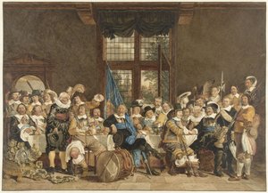 Posiłek milicji w Voetboogdoelen w Amsterdamie z okazji zawarcia pokoju w Munster, 18 czerwca 1648