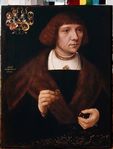 Portret mężczyzny z pierścieniami. Mężczyzna portret z pierścieniami. Obraz Jacoba van Utrechta (ok. 1479-po 1525) autorstwa Jacob Claesz. von Utrecht