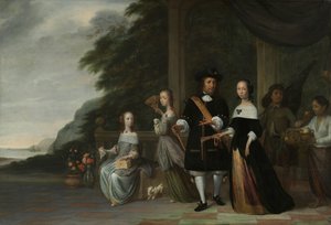 Pieter Cnoll, Cornelia van Nijenrode, ich córki i dwie zniewolone sługi Pieter Cnoll i Cornelia van Nijenrode, ich dwie córki Catharina i Hester, zniewolona Surapati i zniewolona kobieta autorstwa Jacob Coeman