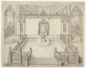 Sala tronowa w St. Bavokerk w Gandawie na inwestyturę Karola VI, cesarza niemieckiego, w 1717 r. autorstwa Jacob Colin