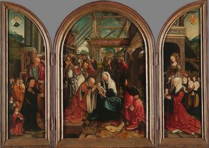 Adoracja Trzech Króli. 1517 autorstwa Jacob Cornelisz van Oostsanen