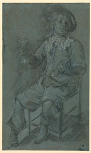 Rysunek przedstawiający siedzącego kawalera z kieliszkiem wina, 1650-60 autorstwa Jacob Duck