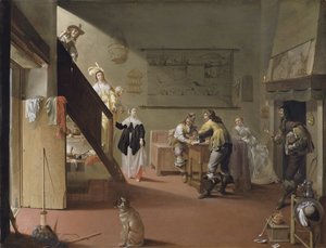 Eleganckie towarzystwo palące i pijące w karczmie / Scena w burdelu autorstwa Jacob Duck