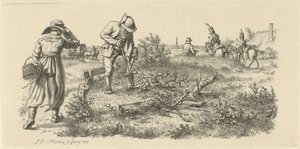 Kopiący mężczyzna, kobieta z koszem i żołnierzami na koniach Odbitki studyjne / Etiudy gravées (tytuł serii) autorstwa Jacob Ernst Marcus