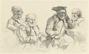 Arkusz do nauki z trzema starszymi mężczyznami i młodą kobietą Odbitki studyjne / Etiudy gravées (tytuł serii) autorstwa Jacob Ernst Marcus