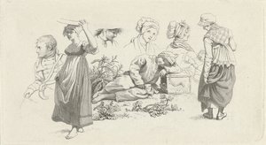 Arkusz do nauki ze śpiącym chłopcem i figurami Odbitki studyjne / Etiudy gravées (tytuł serii) autorstwa Jacob Ernst Marcus