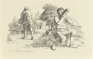 Dwóch rolników na podwórku Odbitki studyjne / Etiudy gravées (tytuł serii) autorstwa Jacob Ernst Marcus