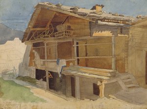 Farmhouse w budowie, 1829 (pióro i atrament i wc na papierze) autorstwa Jacob Gensler