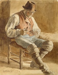 Rybak naprawia sieć, 1834 (ołówek i toaleta na papierze) autorstwa Jacob Gensler