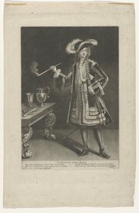 Portret kapitana Jana Barta stojącego z fajką Kapitan Jan Bart (tytuł na obiekcie) autorstwa Jacob Gole