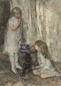Dwie dziewczyny puszczające bańki, ok.1880 (kreda na papierze)