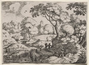 Sześć krajobrazów: ścieżka między bagnem a zalesionym brzegiem, c. 1595.