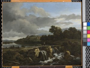 Pejzaż z kaskadą (olej na płótnie) autorstwa Jacob van Ruisdael